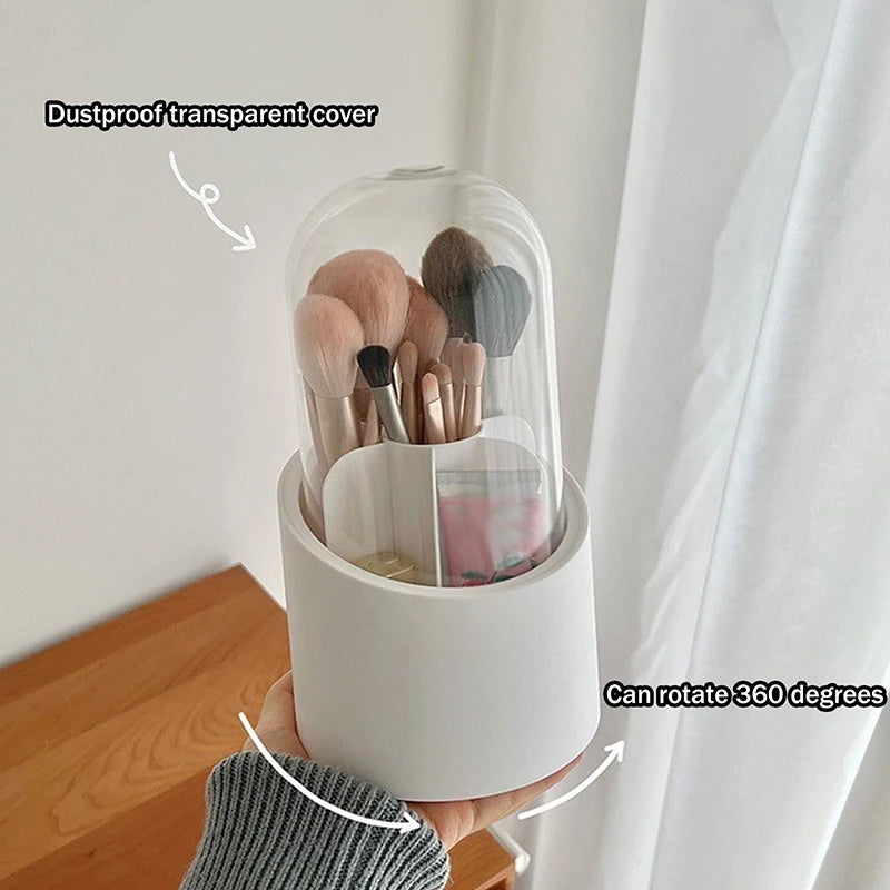 360° Rotating Makeup Brush Bucket With Dust-proof Cover Cosmetic Storage Box