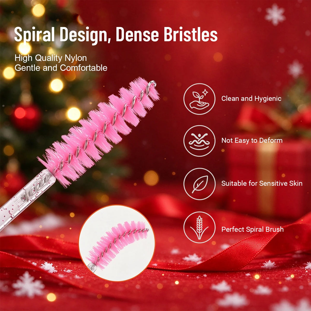 20Pcs Christmas Eyelash Brush with Dustproof Tube Reusable Lash Spoolies Mascara Wand Portable Eyebrow Comb Extension Xmas Gifts