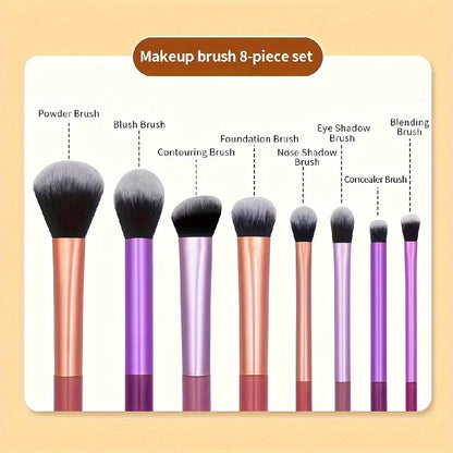 8 PCS Long‑Handle Makeup Brush Set, Multi‑Color Ultra‑Soft Brushes, Powder Blush Eyeshadow Brushes for Beginners