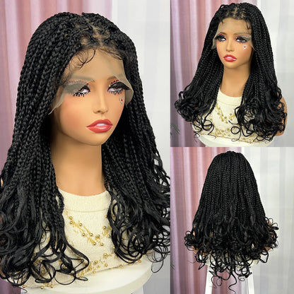 Knotless Box Braided Wig with Wavy Ends Synthetic Lace Frontal 1B-30 Dark Ombre Braided Lace Wig with Baby Hair for Black Women