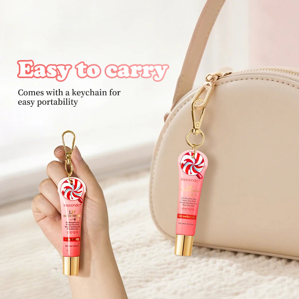 Strawberry Scent Lip Gloss Duo Combo with Keychain Long Lasting Nourish Plumper Lip Cosmetics Christmas Gift