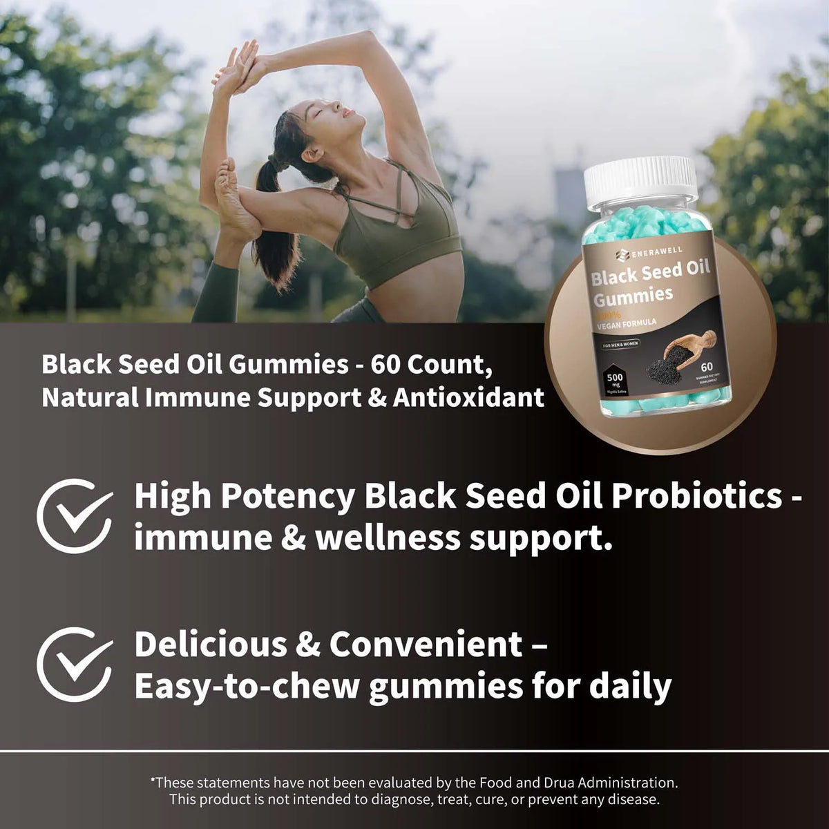 Black Seed Oil 500mg Per Serving - Premium Nigella Sativa Blackseed Gummies for Skin & Immune Support, Non GMO