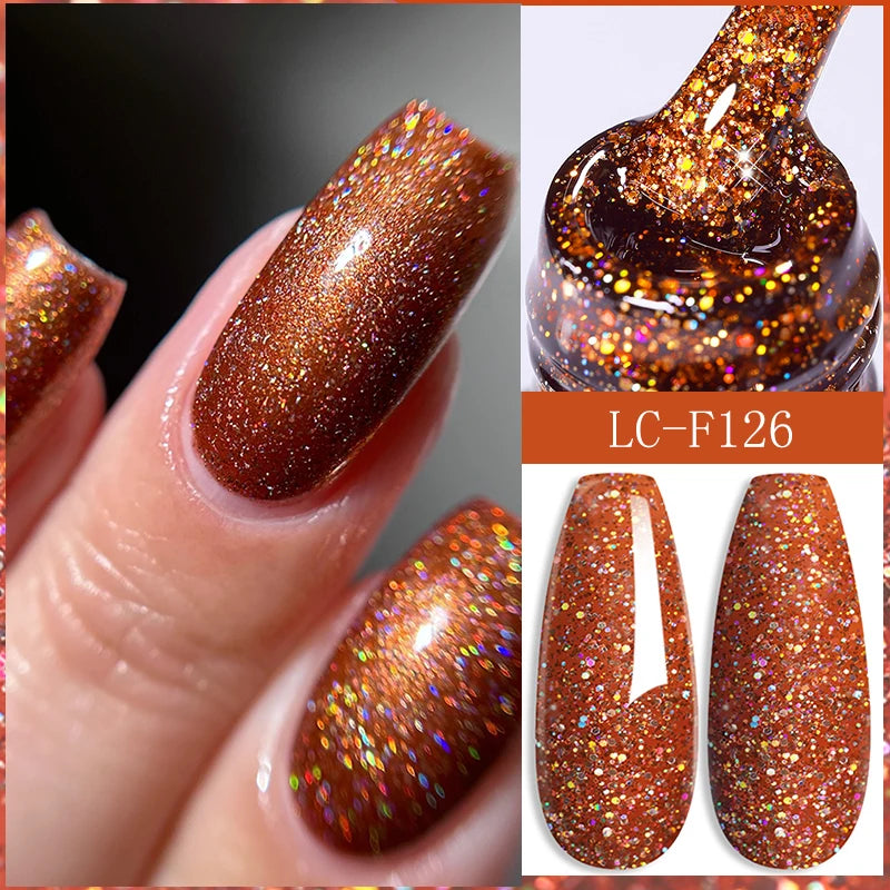 LILYCUTE 7ML Champagne Gold Reflective Glitter Gel Nail Polish Superflash Colorful Sparkling Effect For Manicure Nail Art UV Gel