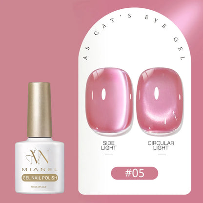 MIANEL 2026 Summer Trend Nude Pink Cat Eye Gel Nail Polish Soft Brightening Transparent Peach Pink with Glass Bead