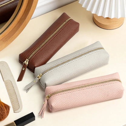 Travel Luxury PU Leather Engrave Name Cosmetic Bag Zipper Fashion Small Make Up Bag Business Pen Pouch Versatile Storage Bags