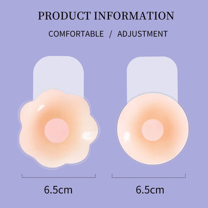 2 Pieces/Set of Circular Flower Shaped Women's Silicone Pull-Up Chest Patch Ultra-Thin Anti Convex Solid Adhesive Chest Patch