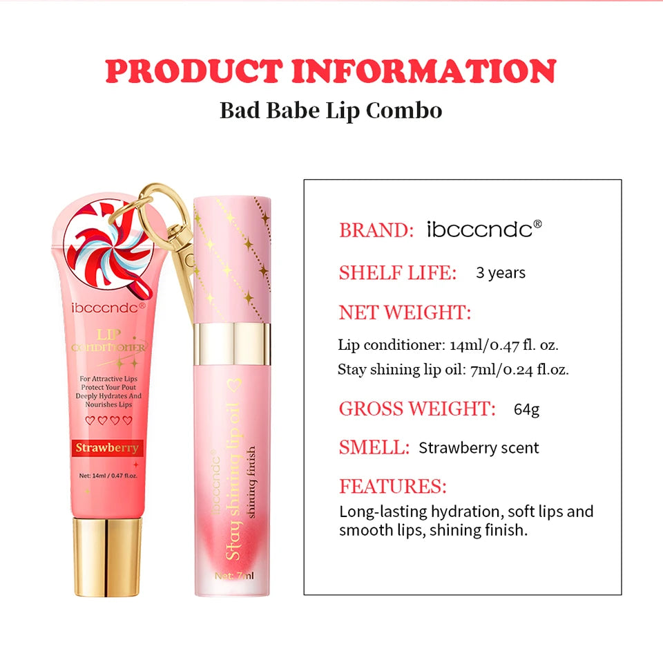 Lip Gloss Duo Combo with Keychain Long Lasting Nourish Plumper Lip Cosmetics Christmas Gift