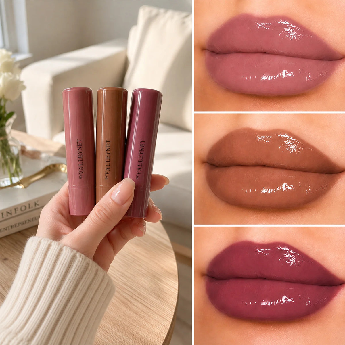1PC Moisturizing Tinted Lip Balm Stick,3 Shades, Hydrating Glossy Lipstick for Dry Chapped Lips, Lightweight Shine Lip Care Balm