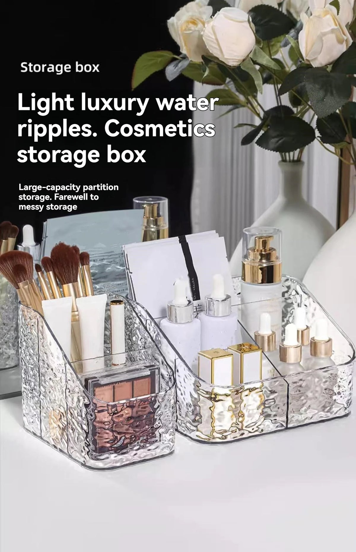 1Pc/Transparent Acrylic Cosmetics Storage Box Desktop Compartment Organizer Box Trapezoidal Cosmetics Storage