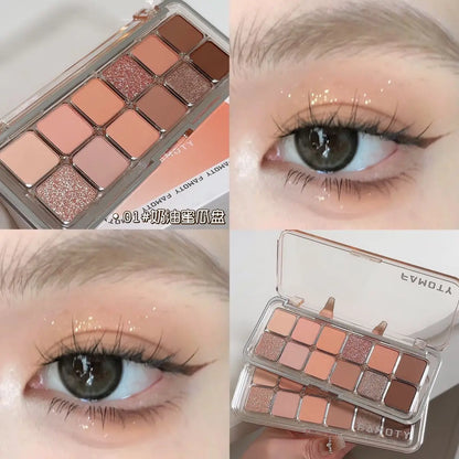 12-Color Low Saturation Eyeshadow Palette All Matte Tea Apricot Eye Makeup Palette Daily Earth Makeup Long Lasting Eye Shadows