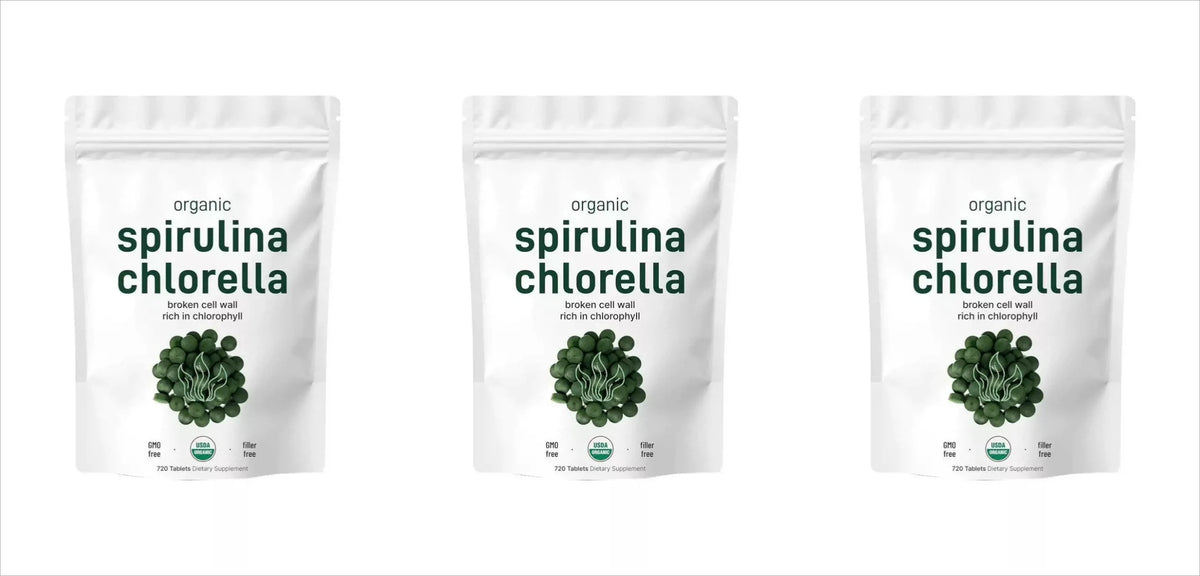 Organic Spirulina & Chlorella 720 Tablets – Broken Cell Wall, Chlorophyll Rich, Supports Daily Energy, Immunity & Vitality