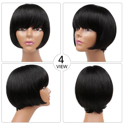 Human Hair Wigs with Bangs BOBO Wig Straight Short Bob Wig Human Hair Natural Color 14inch 150% Density Bob Wig