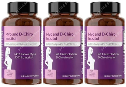 40:1 Myo-Inositol and D-Chiro Inositol Capsules, Vitamin D3 Ashwagandha, 120 Count Daily Wellness Supplement