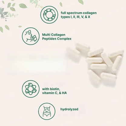 Multi Collagen Capsules 240ct Type I II III V X with Biotin Hyaluronic Acid Vitamin C Hydrolyzed Protein Supplement