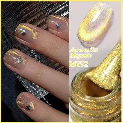 BORN PRETTY 10ml Rainbow Glass Cat Magnetic Nail Gel Polish Sparkling Double Light Reflective Glitter Colorful Laser Varnish