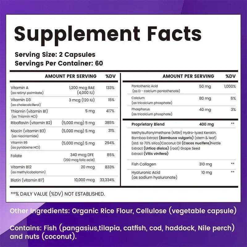 Biotin Collagen Keratin Supplement - Supports Hair & Skin Health, Promotes Collagen Synthesis, Anti-oxidation, Improves EnergySu