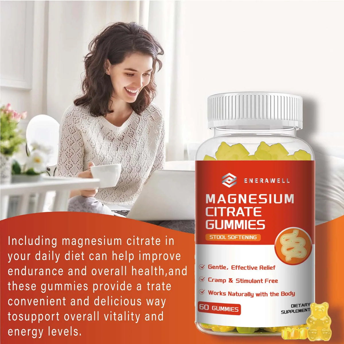 Magnesium Citrate Gummies - Promate Relaxation, Bone Health, Sleep, Heart Health, Nerves, Muscles, and Metabolism, 60 Gummy