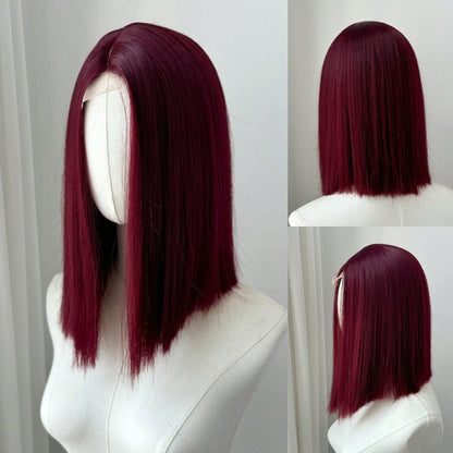 Ashely Bob Red Lace Front Wigs for Women Short WINE RED Bob Wig Middle Part Synthetic Hair Wigs Heat Resistant Cosplay Hair Wigs