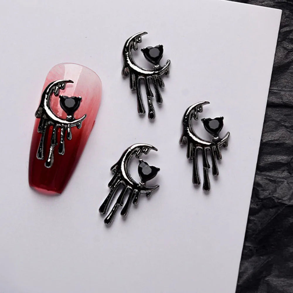 10pcs Darkness Metal Nail Charms Heart with Dark Gems Luxury Nail Decoration 3D DIY Parts Retro Style Aolly Black Heart Charm