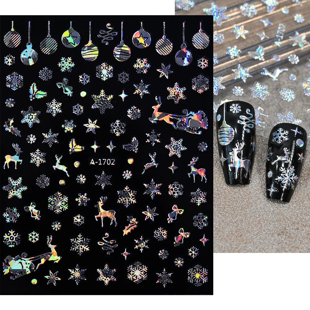 1sheet 3D White Snowflakes Nail Stickers for Christmas Winter Snow Flower Self-adhesive Nail Art Decals DIY Manicure Decorations