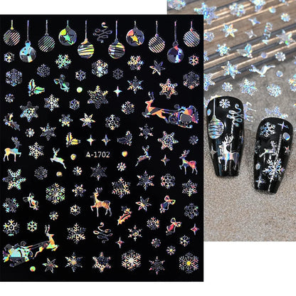 1sheet 3D White Snowflakes Nail Stickers for Christmas Winter Snow Flower Self-adhesive Nail Art Decals DIY Manicure Decorations