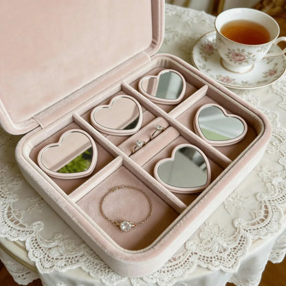 15 Pieces Set Heart Shaped Mini Mirrors with Pink Storage Bag Perfect for Travel Wedding Gifts and Korean Skincare Routines
