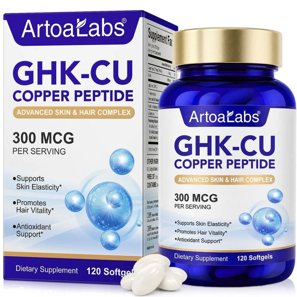 Liposomal GHK-Cu Copper Peptide 300mcg – Skin & Hair Anti-Aging Softgels with Biotin, Phytoceramides, Hyaluronic Acid 120 Count