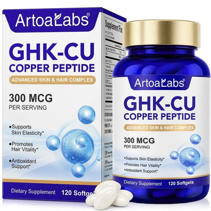 Liposomal GHK-Cu Copper Peptide 300mcg – Skin & Hair Anti-Aging Softgels with Biotin, Phytoceramides, Hyaluronic Acid 120 Count