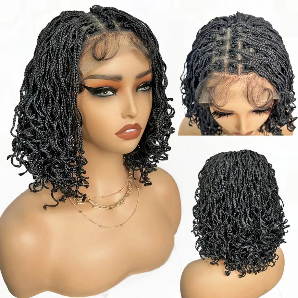 IPARTY Synthetic 4x4 Lace Front Wig 14inch Curly Faux Locs Braided Wig Large Parting Space Twist Dreadlock Wigs for Black Women