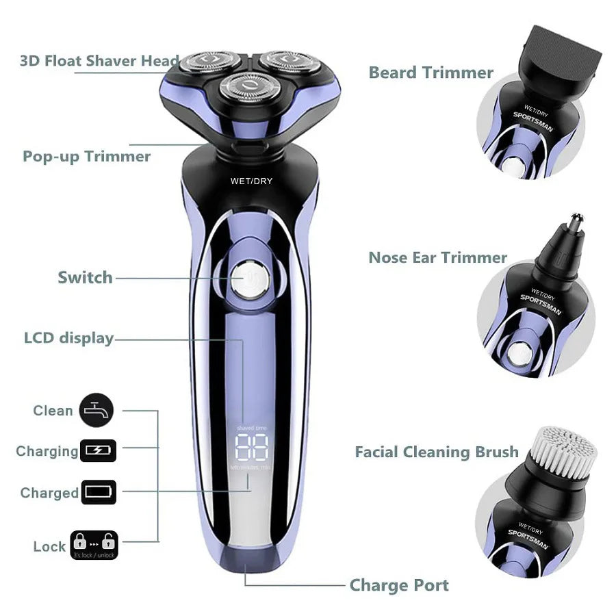 TINSOL 6 in 1 Electric Shaver Men's Razor Set Hair Clipper Beard Trimmer Nose Hair Trimmer Digital Display Electric Shaver Set