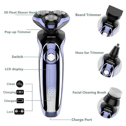 TINSOL 6 in 1 Electric Shaver Men's Razor Set Hair Clipper Beard Trimmer Nose Hair Trimmer Digital Display Electric Shaver Set