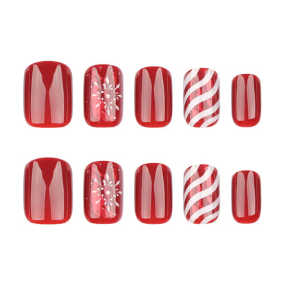 24PCS Short Christmas Press On Nails, Autumn Winter Ins European American Style False Nail Tips, Removable Manicure Nail Patches