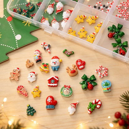 24grid 3D Kawaii Santa Claus/Snowman/Elk/Gloves/Bell/Candy/Christmas Tree Nail Charms Flatback Resin Xmas Winter Nail Rhinestone