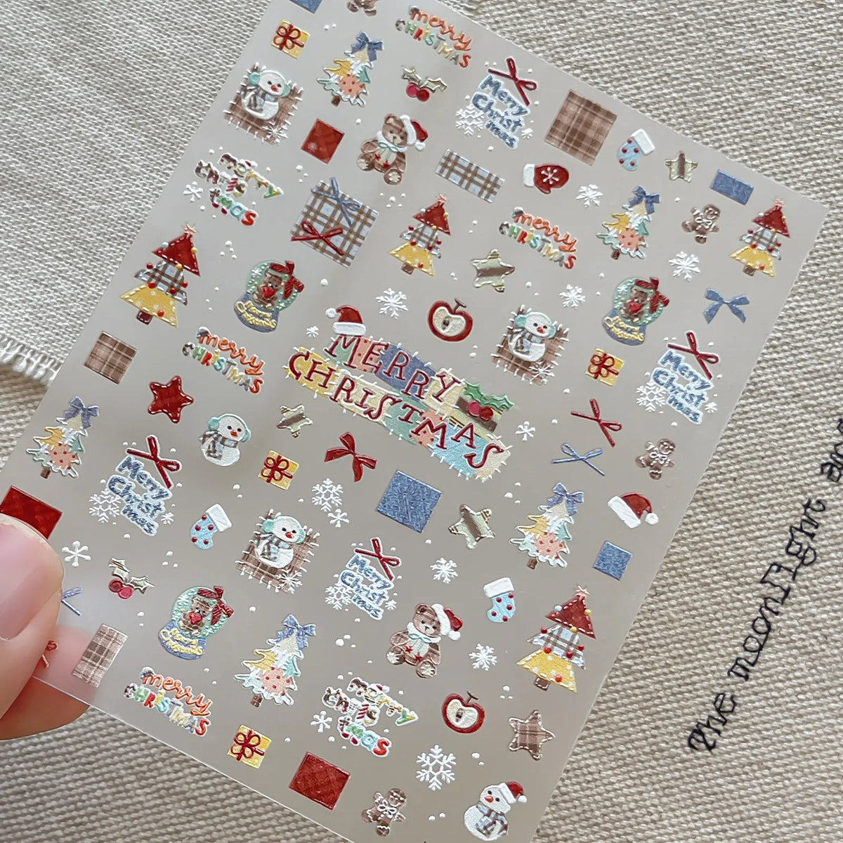 2026 New 5D Embossed Garland/Christmas Tree Nail Stickers White Snowflakes Bow Star Nail Decals Self-Adhesive Xmas Nail Decor