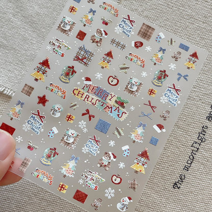 2026 New 5D Embossed Garland/Christmas Tree Nail Stickers White Snowflakes Bow Star Nail Decals Self-Adhesive Xmas Nail Decor