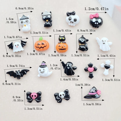 20Pcs Cute Cartoon Halloween cat, pumpkin, bat Nail Art Resin Designer Charms DIY Craft For Nail 3D Decorations Jewelry