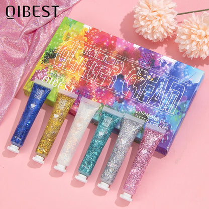 6 Colors Holographic Body Glitter Gel Set Christmas Party Makeup Face Eye Lips Hair Nail Cosmetic Festival Glitter Cosmetics