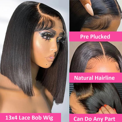 Straight 13x4 Bob Wig Human Hair 200 Density Transparent Lace Frontal Wig 100% Brazilian Human Hair 4x4 5x5 HD Lace Closure Wigs