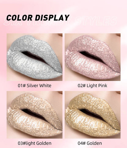 Diamond Glitter Liquid Lipstick Waterproof Long Lasting Pearl Shiny Lip Gloss Metal Charming Lip Glaze Tint Makeup For Women