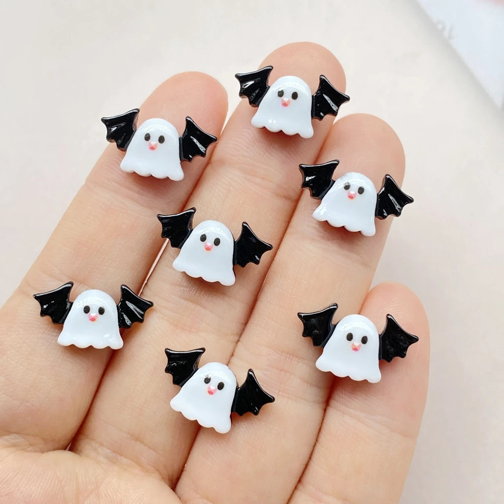 20Pcs Cute Cartoon Halloween cat, pumpkin, bat Nail Art Resin Designer Charms DIY Craft For Nail 3D Decorations Jewelry