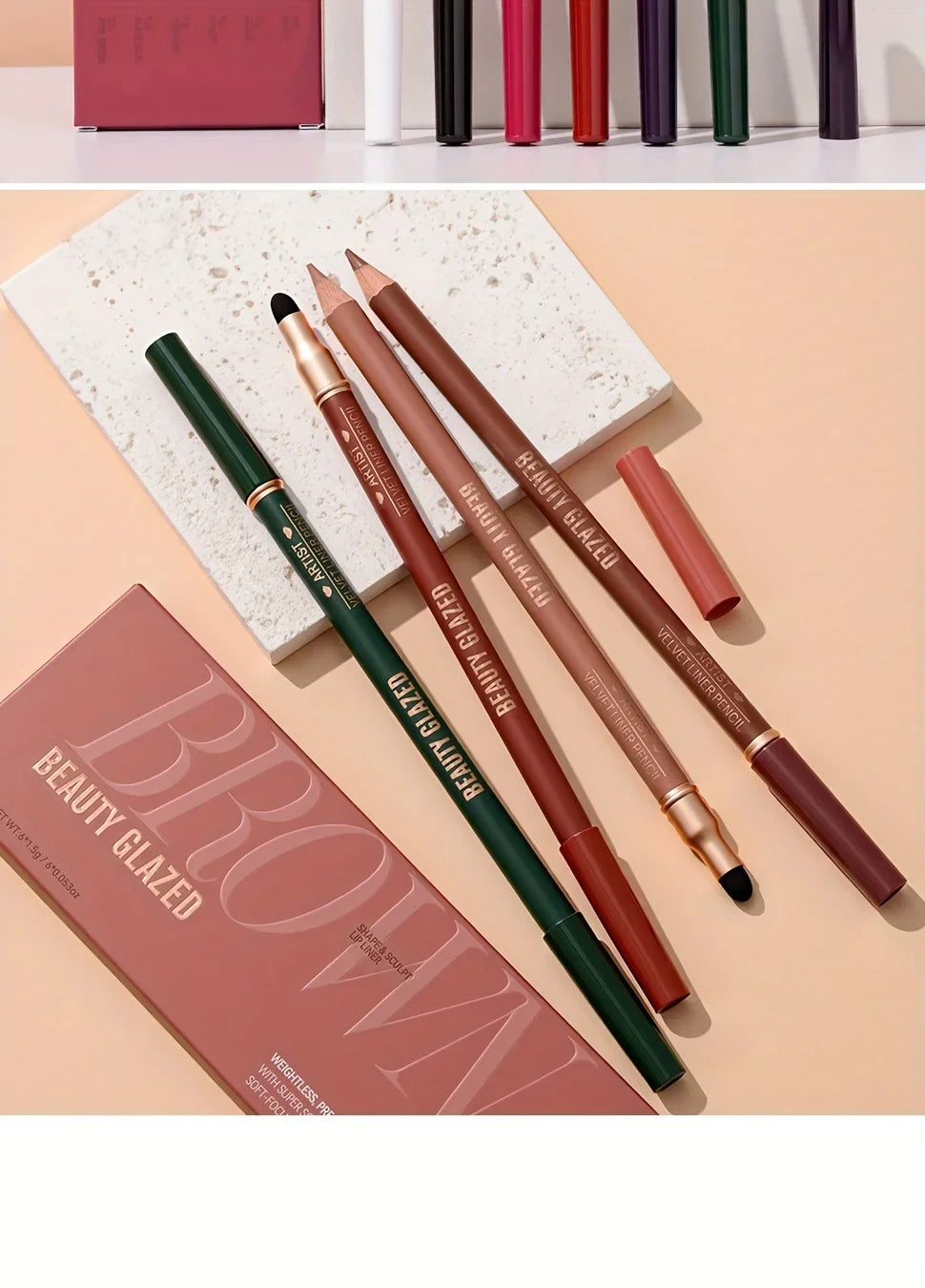 Beauty Glazed 6pcs Matte Nude Sponge Lip Liner Set  Long-Lasting Silky Waterproof Texture Multi-Function Makeup Pens