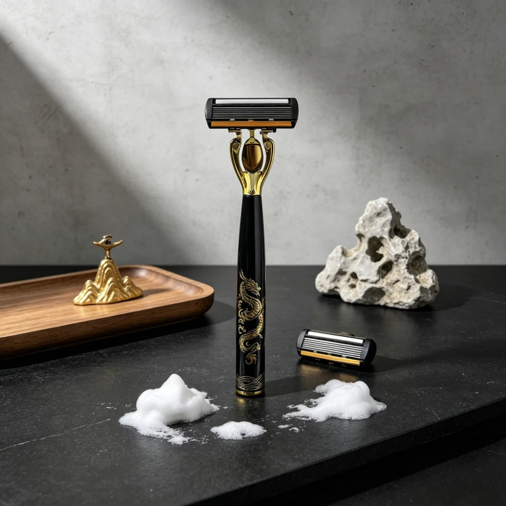 Men's Manual Safety Razor Set, Featuring 6-Layer Stainless Steel Blades and an Aloe vera Lubricating Strip | Perfect as a Gift.