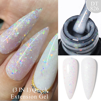 MEET ACROSS 7ml Rubber Base Gel Glitter Nude Pink White 2 In 1 Gel Nail Polish Nail Art Varnish For Nails Winter Autumn Manicure