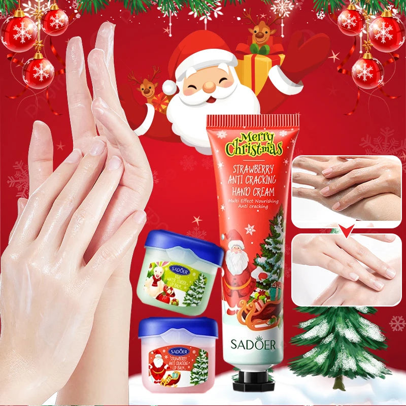 Christmas Hand Cream & Lip Balm Gift Set, Fruit Fragrance Hydrating Anti-Crack Hand Lip Care Kit, Moisturizing Christmas Present
