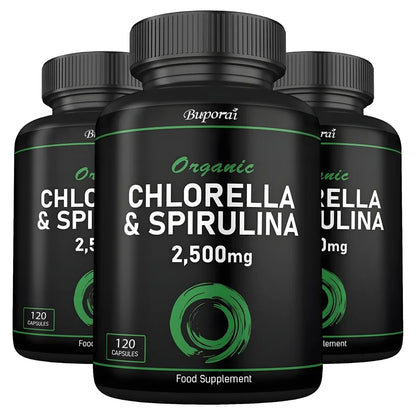 Organic Chlorella & Spirulina 2500mg - Supports Immune Health, Boosts Cellular Energy, Slows Cell Aging, and Aids Detoxification