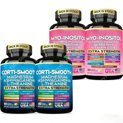 Cortisol & Myo-Inositol Supplement Bundle, Soothe & Smooth Bundle, 13-in-1 Cortisol Balance, Magnesium, Ashwagandha, L-Theanine