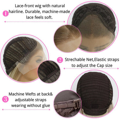 Blonde Mixed Color 13x4 Synthetic Lace Front Wigs for Women Cosplay Shoulder Length Short Curly Synthetic Wigs Layers Ponytails