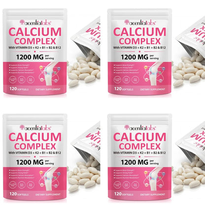 Calcium 1200mg D3 K2 B12 Softgels for Bone Strength, Teeth, Muscle, Heart & Immune Health, Gluten Free & Non-GMO, 120 Softgels