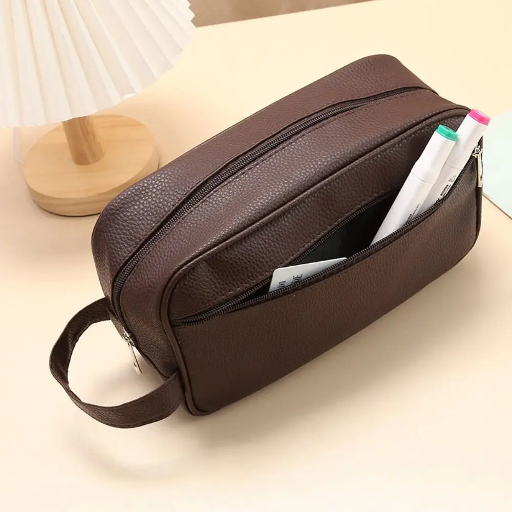 New Large Capacity Men Cosmetic Bag Travel PU Leather Zipper Makeup Bags Storage Pouch Cosmetics Organizer Toiletry Bag