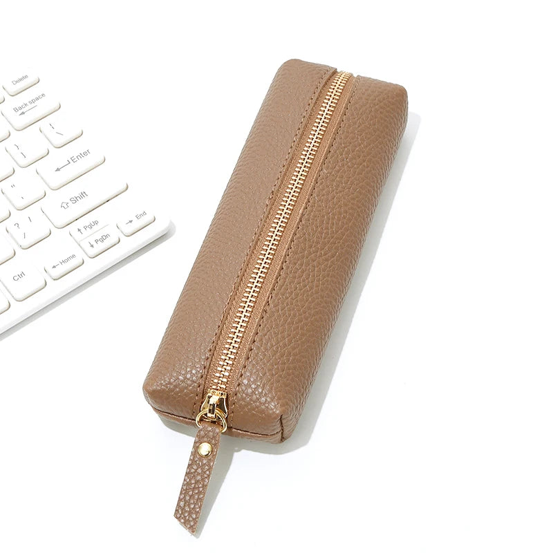 Travel Luxury PU Leather Engrave Name Cosmetic Bag Zipper Fashion Small Make Up Bag Business Pen Pouch Versatile Storage Bags
